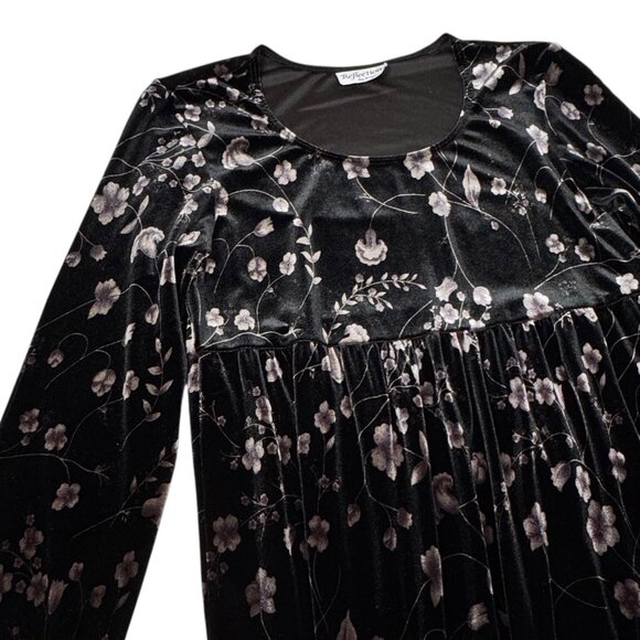 Vintage 90s Whimsigoth Velvet Maxi Dress Sz M Black Floral Witchy Goth Boho - Picture 10 of 13